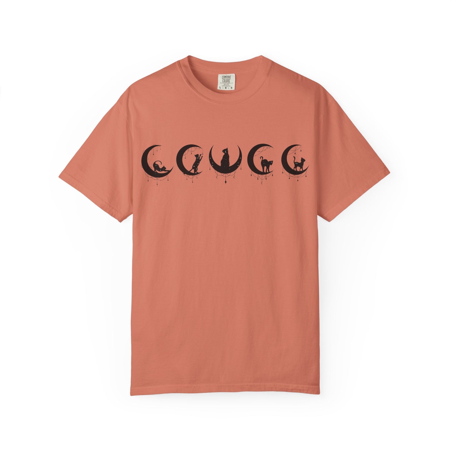 Celestial Cat T-Shirt, Unisex Tee, Bohemian Style, Gift for Cat Lovers, Casual Wear, Moon Phases Design